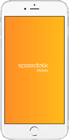 White iPhone with orange background and SpeedTalk Mobile logo on screen
