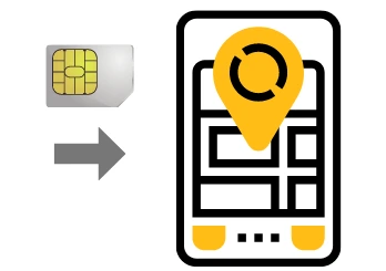 SIM card with an outline of a tracking device and arrow pointing to where to  install it